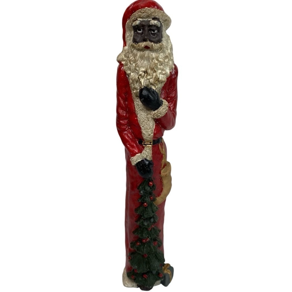 Vintage‎ Pencil Christmas Santa 10” Tall African American Resin Holiday In EUC